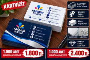1000 Adet Premium Kartvizit Baskı – 350 Gr Kuşe Kağıt